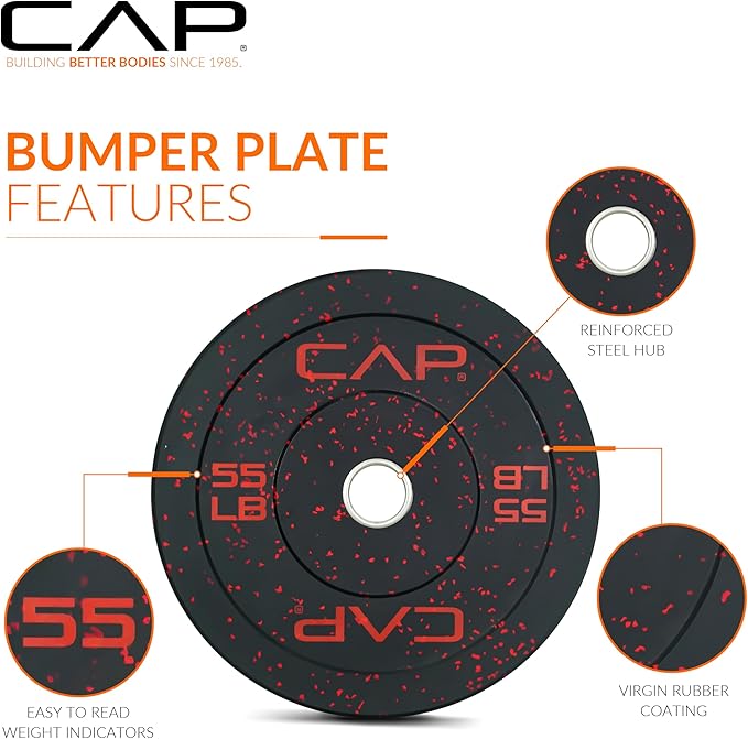 CAP 2-inch Olympic Bumper Plate Weight Set | 100-370 lbs | Multiple Colors | Storage Rack Optional