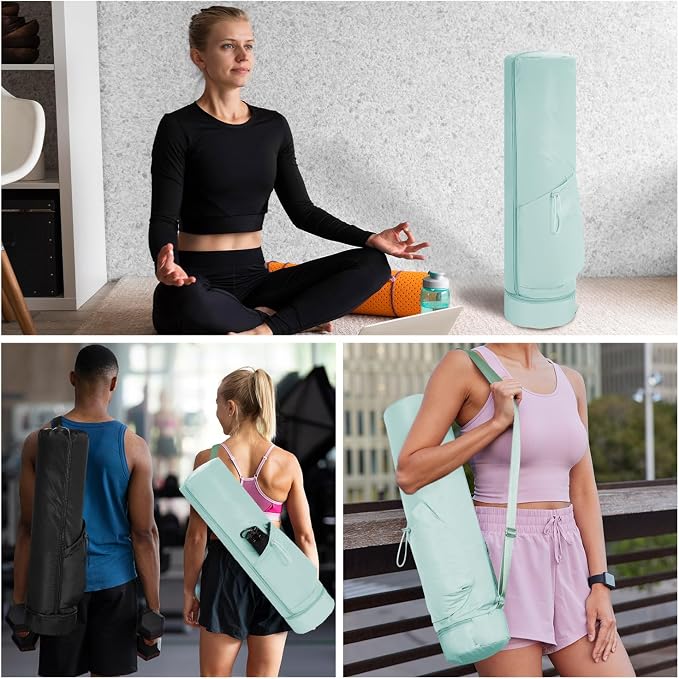 sportsnew Yoga Mat Bag, Full Zip Cargo Yoga Mat Carrier Bag with Drawstring Water Bottle Pocket and Bottom Wet Pocket, Exercise Yoga Mat Carrier Holder Multi-Functional Storage Bag Patent Pending