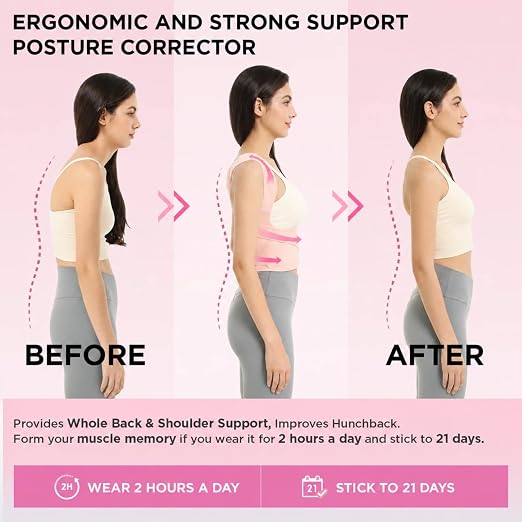 Vicorrect Posture Corrector for Women and Men: Adjustable Back Brace for Upper Back Support & Shoulder Neck Pain Relief - Lightweight Breathable Design (Pink Small)