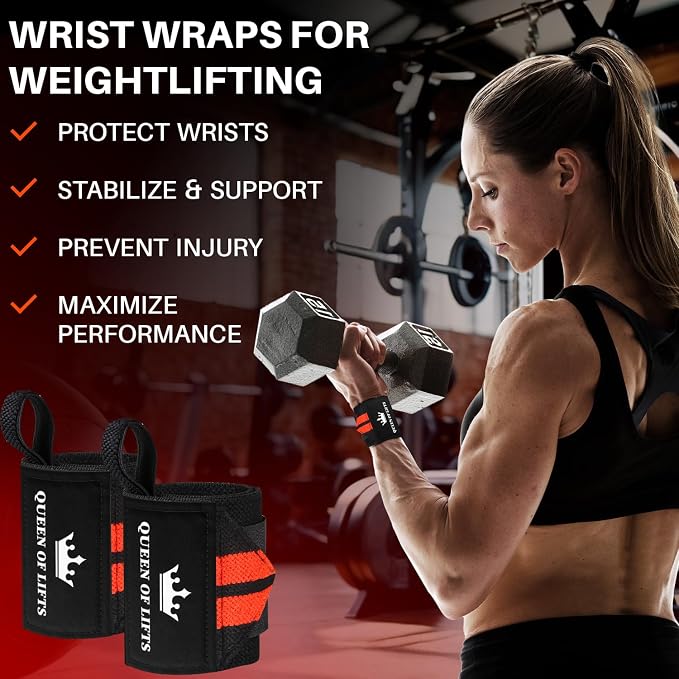 TECEUM Elastic Cotton Weightlifting Wrist Wraps with Thumb Loops, 1 Pair