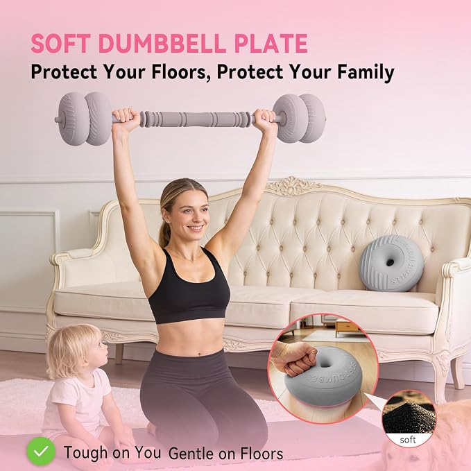 Adjustable Dumbbell Set 13LB/18LB/22LB/35LB, 4-in-1 Soft Shell Weight Set with Connector, Converts to Barbell & Kettlebell, Strength Training Equipment for Home Gym, Ideal for Women & Beginners