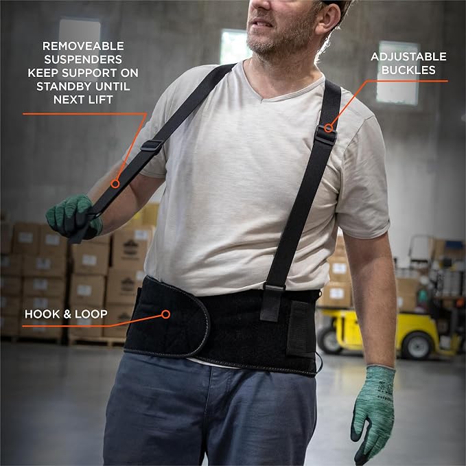 Ergodyne ProFlex 2000SF Back Support Brace, 8.5" Spandex, V-Shape Design and Patented Stays for Added Support, 2XL,Black