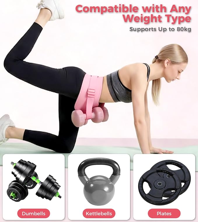 Hip Thrust Belt for Dumbbells, Kettlebells & Plates, Adjustable Booty Belt with Slip-Resistant Padding, Comfortable Glute Bridge Weight Belt for Home & Gym Workouts