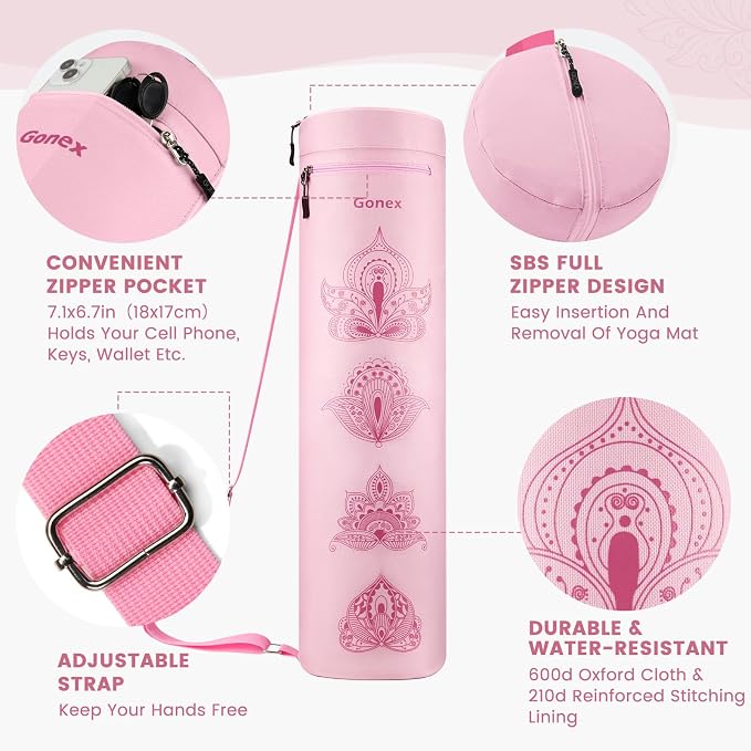 Gonex Yoga Mat Bag, Full-Zip Mat Carrier | 600D Oxford Fabric, Wet Pocket, Front Zip Pocket, Adjustable Strap, Fits Mats up to 26"