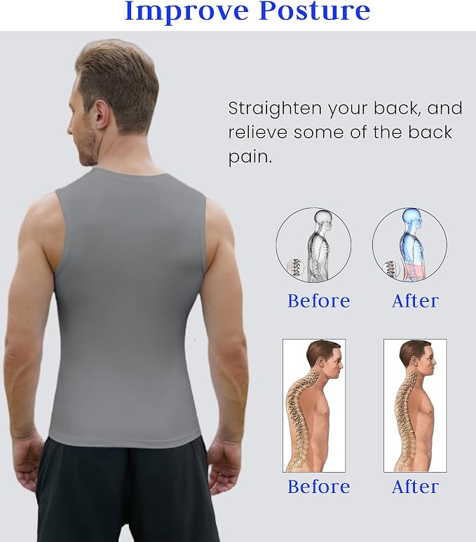Compression Shirt Men Slimming Body Shaper Vest Crewneck Workout Tank Top | Tummy Control Undershirts, Gynecomastia Compression Shirts, Back Support, Sleeveless Muscle Shirts, Shaping Tank Top