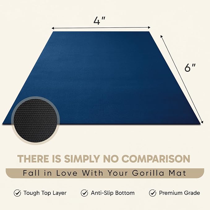 Gorilla Mats Large Exercise Mat – 6'x4', 7'x4', 7'x5', 8'x4', 10'x4' (1/4" Thick) – Ultra Durable Workout Mat for Home Gym Flooring – Non-Slip, Flat Fitness, Yoga & Weight Lifting Floor Mat