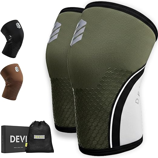 Knee Sleeves 7mm for Weightlifting, Squats, Fitness, Powerlifting, with Advanced 2025 Anti-Slip Design, Premium Neoprene, Constant Compression Brace, Gym Training Support - 1 PAIR - Men Women – DEVI (Green, X-Large)