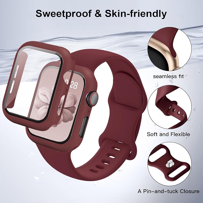 Sport Band and Case for Apple Watch Band 40mm 44mm 46mm 42mm 41mm 45mm 38mm iWatch Bands for Women/Men,Silicone Waterproof Strap with Cover Combo for Apple Watch Series 11 10 9 8 7 6 5 4 SE Ultra/2 3
