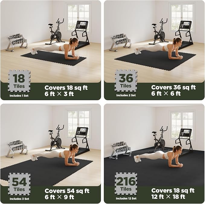 AIRHOP 18 PCS Gym Floor Mat, EVA Foam Puzzle Gym Mat, High-Density Interlocking Foam Floor Tiles for Home Gym, Play Workout Garage Kitchen Flooring 12.6"x12.6"x0.4"
