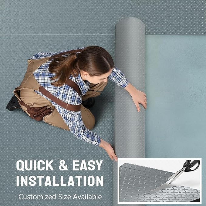 Garage Floor Mat, PVC Flooring Roll Thickened Garage Mats, Heavy Duty Parking Mat Waterproof Nonslip Floor Protector for Car, Trailer, SUV, Basement, Gym (Grey) (2 Feet x 16 Feet)