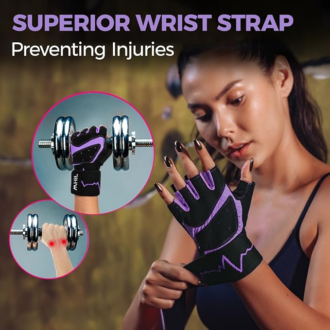 MhIL Workout Gloves for Women – Breathable Gym Gloves for Women with Palm Protection and Enhanced Grip – Padded Weight Lifting Glove for Womens with Wrist Wraps Support Weightlifting Exercise Cycling