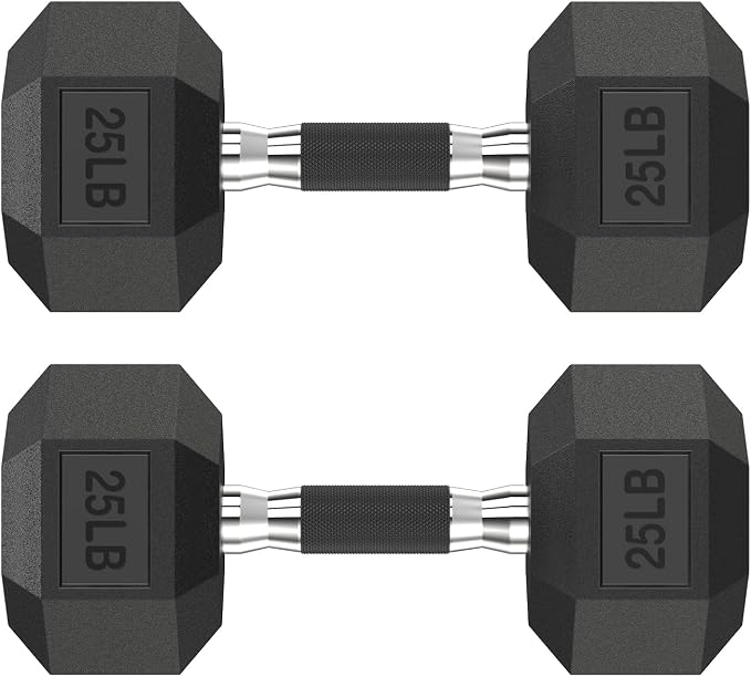 HANDBODE Rubber Encased Hex Dumbbell Pair, 2.5-65 lb | Non-Slip Handle Design for Secure & Comfortable Grip, Hand Weights for Strength Training, Fitness & Home Gym