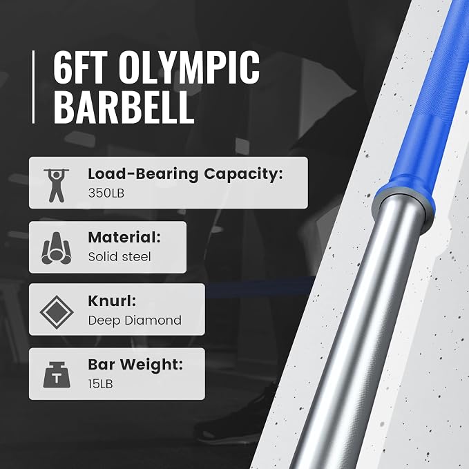 TECHNOAGE Steel Standard Barbells for 1-Inch Plates, 350LB | Standard steel bars for 1-inch plates with 350LB capacity, knurled grips, and compact 5FT or 6FT options
