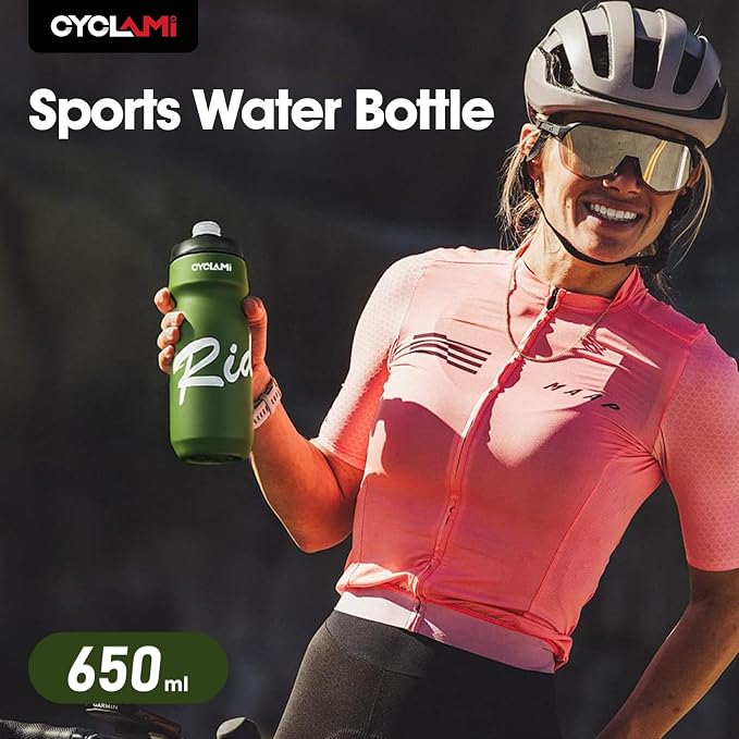 Bike Water Bottle 22oz/650ml Cycling Squeeze Water Bottle BPA Free Leakproof Easy-Squeeze Sports Bottles for Bicycle Gym Camping Hiking Olive Green