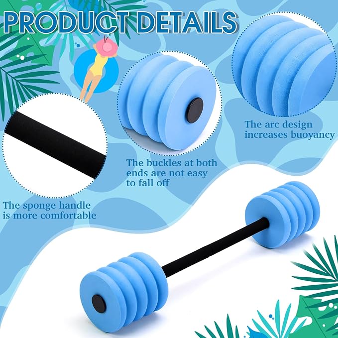 Soulchen Long Aquatic Exercise Dumbbells Pool Exercise Foam Water Weights Dumbbell Aquatic Pool Barbells with High Density EVA Foam for Swim Water Aerobics Workouts Loss
