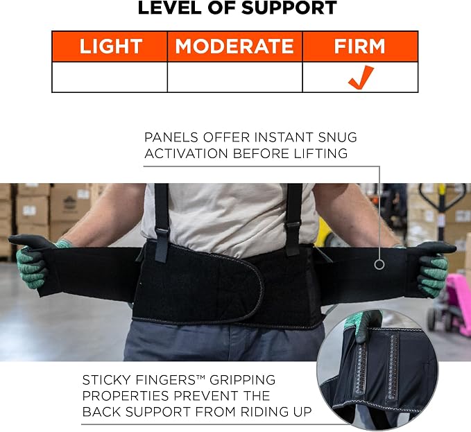 Ergodyne ProFlex 2000SF Back Support Brace, 8.5" Spandex, V-Shape Design and Patented Stays for Added Support, Medium,Black