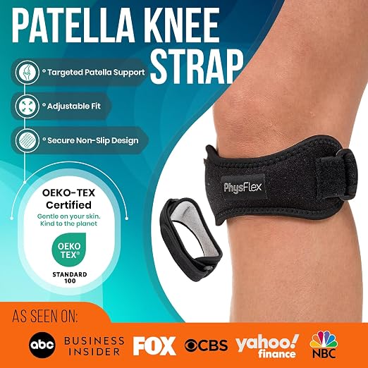 PhysFlex 2 Pack Patella Knee Brace - Knee Support and Pain Relief, Running, Hiking, Basketball, Jumpers Knee, Tendonitis, Adjustable Strap Patellar Tendon Stabilizer (Gray)
