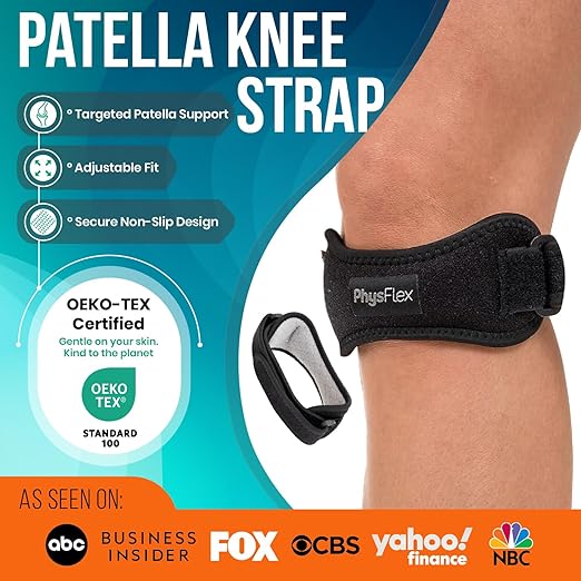 PhysFlex 2 Pack Patellar Tendon Support Strap - Knee Brace for Pain Relief, Patella Band for Basketball, Jumpers Knee, Tendonitis, Adjustable Patella Stabilizer Strap for Men & Women