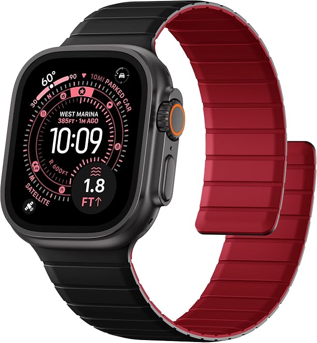 SNBLK Magnetic Band Compatible with Apple Watch Bands for Men 44mm 45mm 46mm 49mm 42mm 41mm 40mm 38mm Women, Secure Silicone Sport Loop Magnet Strap for iWatch Ultra 3 2 1 SE Series 11 10 9 8 7 6 5 4