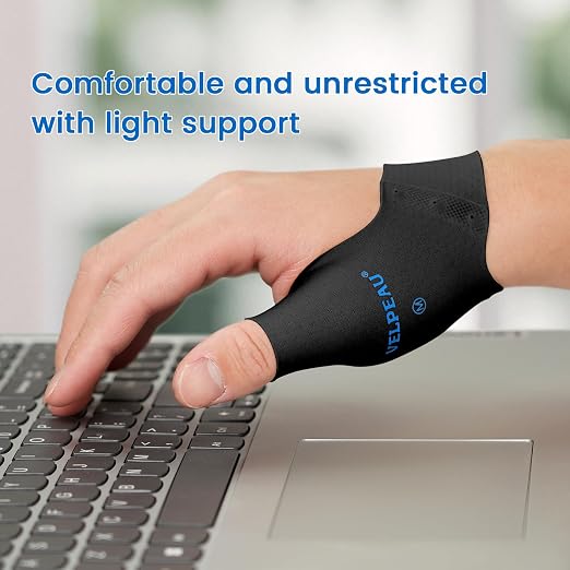 Velpeau Thumb Compression Sleeve for Tendonitis (Pack of 2), Seamless Technology, Gloves Wraps for Arthritis Pain Relief for Women & Men, Splint Liner, Fits Both Hands (Black,Short Version, S)