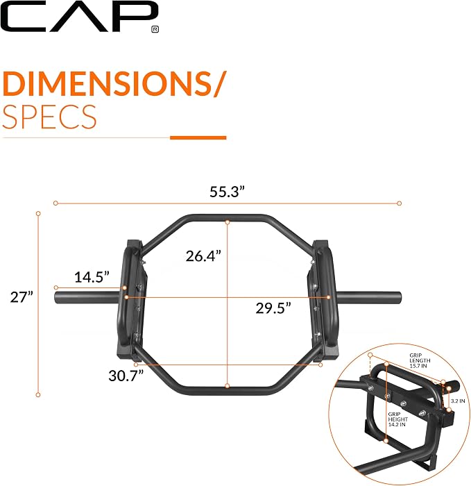 CAP Olympic Trap & Shrug Bar with Elevated Grip, 500-Lb Capacity