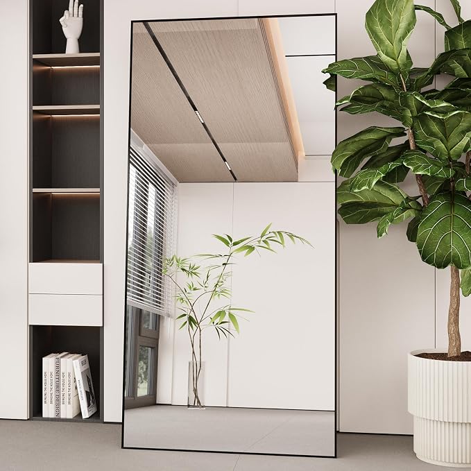 LFT HUIMEI2Y 71"x32" Full Length Mirror, Black Floor Mirror | Tempered Oversized Mirror Full Body with Aluminum Alloy Frame; Standing, Leaning, or Wall Mount for Bedroom, Living Room