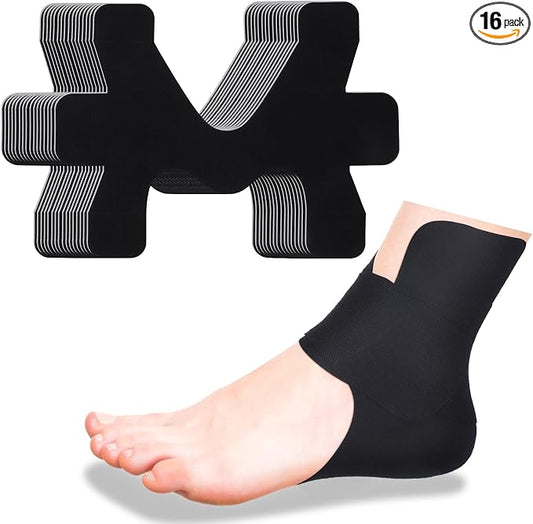16 Pcs Precut Kinesiology Tape for Ankle Cotton Breathable Elastic Athletic Tape Pain Relief Minimize Ankle Sprain Provides Support and Stability for Ligament and Muscle Marathon Use(Black)