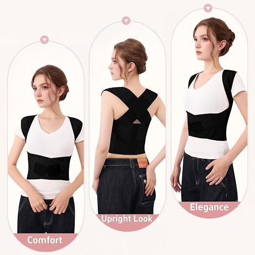 Posture Corrector for Women and Men Plus Size Full Back Support Brace Straightener Scoliosis Spine Upper Back Pain Relief Adjustable Shoulder Instant Posture Corrector with Hunchback (Black, Medium)