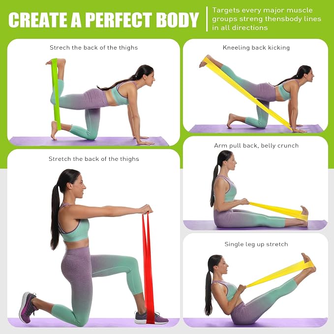 HPYGN 3 Levels Non-Latex Exercise Bands for Physical Therapy & Yoga, Professional Resistance Bands Set for Working Out, Strength Training, Pilates & Rehab, TPE Elastic Stretch Bands for Seniors, Women