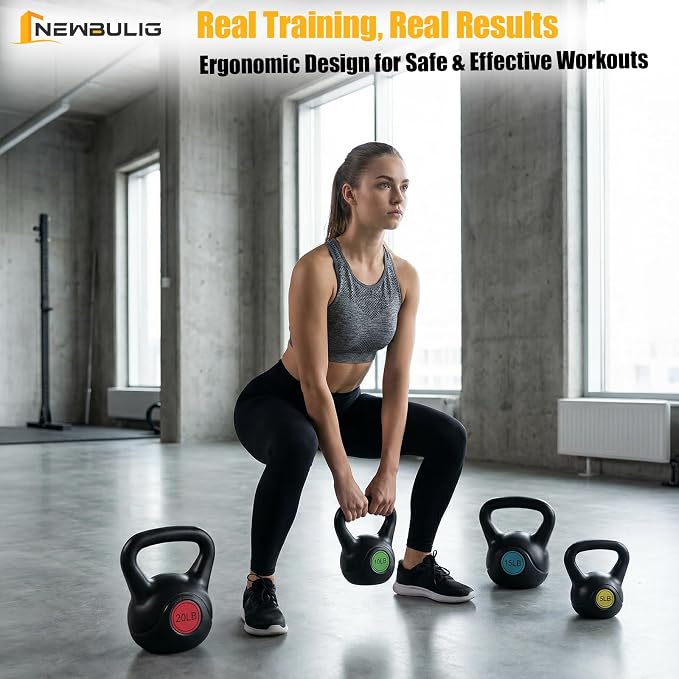 NEWBULIG Hard Kettlebell Set, Strength Training Kettlebells Sets | Durable Concrete Core, HDPE Shell, Multi-Level Workout Fitness Equipment for Home Gym & Outdoor
