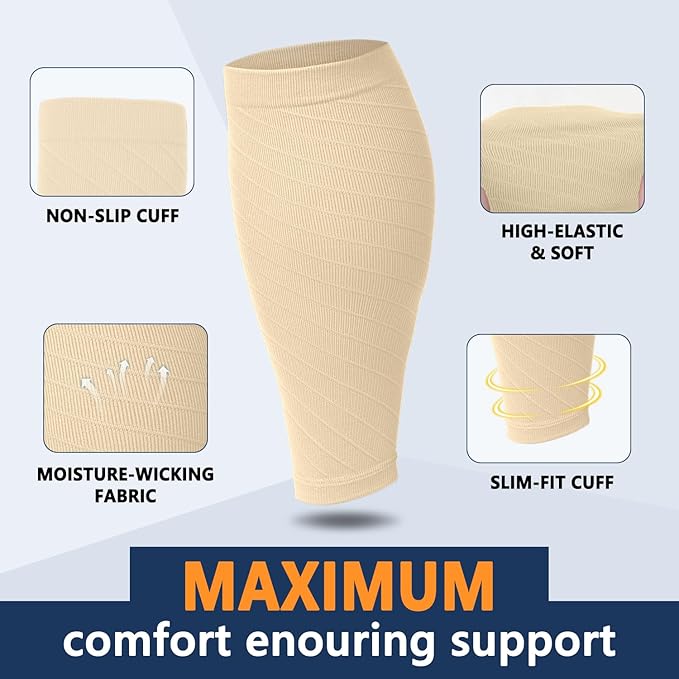 CTHH Calf Compression Sleeve for Men & Women Footless Compression Socks | 3 Pairs Graduated Compression Leg Sleeve Support for Shin Splints Pain Relief Running Flying Cycling Fitness Nurse