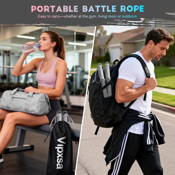 Adjustable Weights Cordless Battle Ropes,Portable Ropeless Battle Ropes for Home Gym with Storage Bag, Weighted Exercise Equipment for Low-Impact Workout, Strength & HIIT, for Men & Women