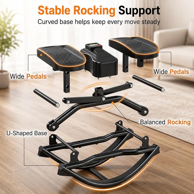 Rocking Stepper Side to Side for Exercise at Home, Low-Impact Rock Stepper Machine with Resistance Bands & Digital Display, Anti-Slip Pedals, Full Body Home Workout, 330 LBS Capacity (Black)