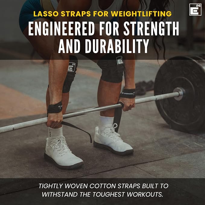Element 26 Weight Lifting Straps (Pair) with Guide | 100% Cotton Wrist Straps for Men and Women, Weightlifting, Bodybuilding & Powerlifting, Strength Training & Deadlift Support