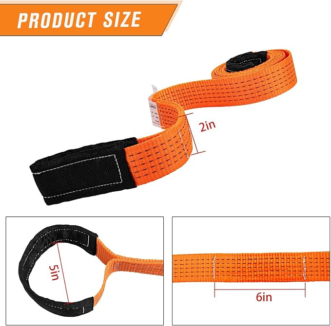 2 Pcs 2" x 10FT Heavy Duty Nylon Lifting Slings and Straps | 15000lb Capacity Flat Eye Rigging Strap for Hoist, Towing, Moving, Tree Saver Recovery and Winch