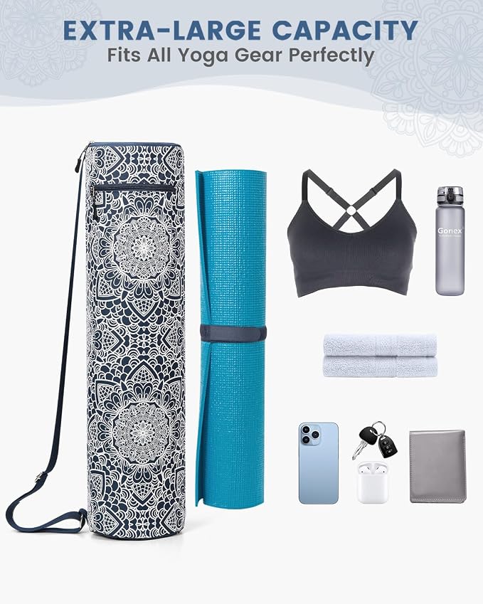 Gonex Yoga Mat Bag, Full-Zip Mat Carrier | 600D Oxford Fabric, Wet Pocket, Front Zip Pocket, Adjustable Strap, Fits Mats up to 26"