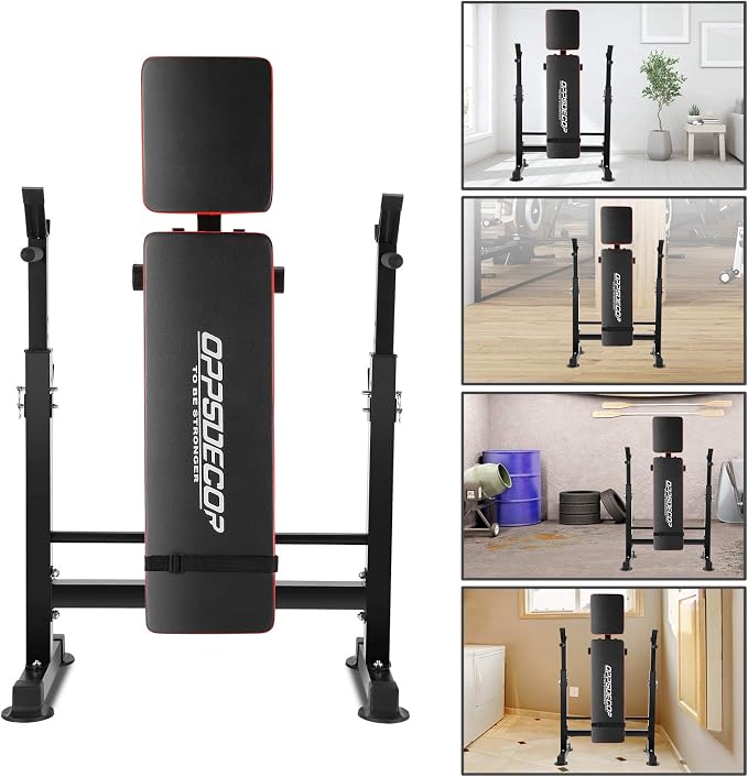 OPPSDECOR 900LBS Weight Bench Set for Home Gym, 6-in-1 Foldable Bench Press Set with Leg Extension, Leg Curl, Preacher Curl Pad, Barbell Rack, Squat Rack for Full Body Workout, Strength Training