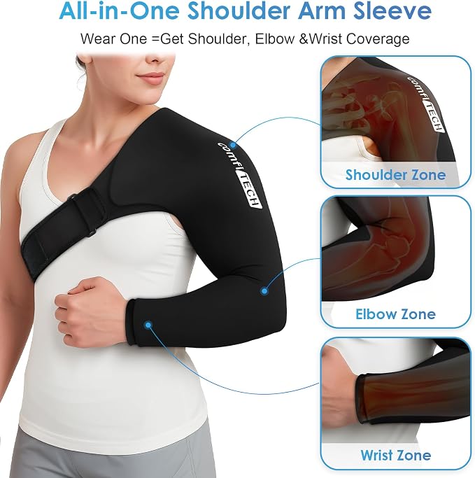 ComfiTECH Shoulder Arm Ice Pack Wrap for Pitchers, Flexible Ice Sleeve, M | Flexible Shoulder Ice Brace for Arm & Elbow, Cold Gel Application for Volleyball Player, Athlete & Throwing Recovery