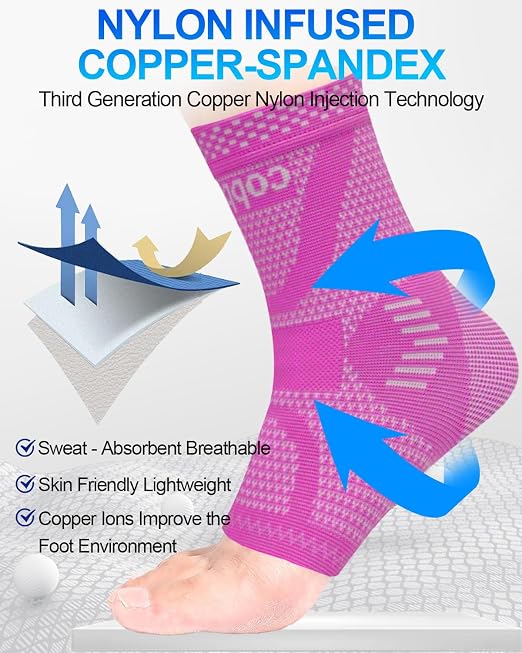 LISEPWU Copper Ankle Brace, Copper Infused Ankle Support Compression Sleeve for Men & Women, for Foot Pain Relief, Sprained Recovery, Achilles Tendonitis, Daytime or Night Use(Purple XL)