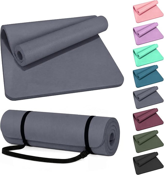 HULKFIT High Density Non Slip Yoga Mat, Extra Thick Exercise Mat with Carrying Strap, for Pilates, Fitness, Home Gym & Floor Workouts - Multiple Thickness & Multiple Color