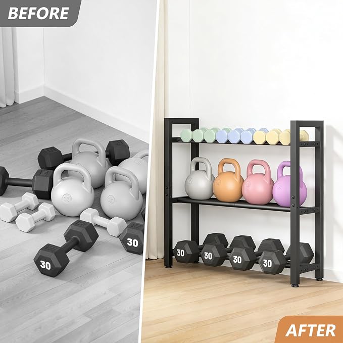 Eocnrhe Dumbbell Rack Stand Only, Weight Rack for Home Gym, 3-Tier Adjustable Dumbell Rack Heavy-Duty Weight Stand for Dumbbells Kettlebells