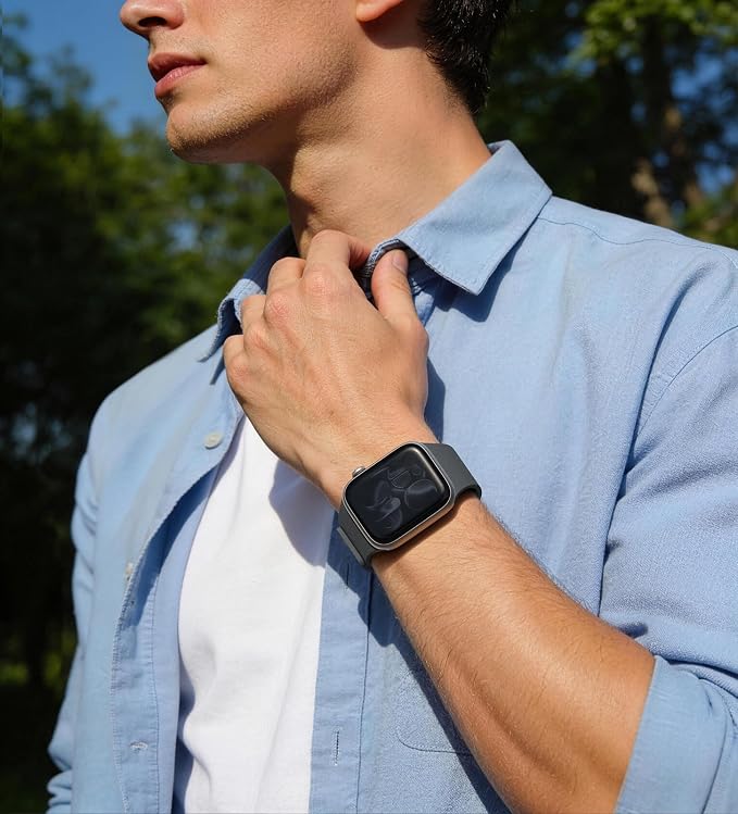 Magnetic Silicone Band Compatible with Apple Watch Band Ultra 3/2/1 & SE 3/2/1 & Series 11 10 9 8 7 6 5 4 3 49mm 46mm 45mm 44mm Strong Magnetic Clasp, Waterproof & Adjustable (Grey)