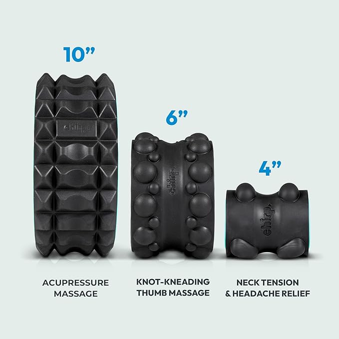 Chirp Wheel XR 3-Pack Foam Roller Set, Back & Neck Pain, 10/6/4" Black
