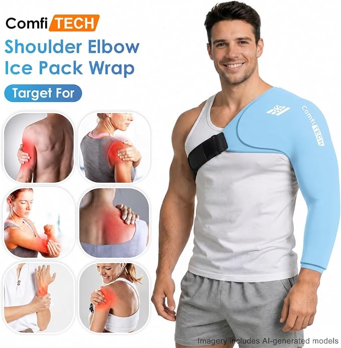 ComfiTECH Shoulder Arm Ice Pack Wrap for Pitcher & Recovery, Blue, XL | Flexible Gel Ice Pack for Shoulder & Elbow & Arm Cooling, Adjustable Arm Cold Sleeve for Throwing Recovery & Muscle Comfort