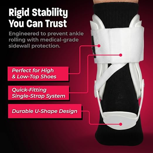 Active Ankle T2 Ankle Brace, Medium, White, Rigid Support for Men 7-10 & Women 8-11 Shoe Size, Adjustable Brace for Sprained Ankle, Volleyball & Cheerleading, Lightweight EVA Padding, Fits Left or Right Foot