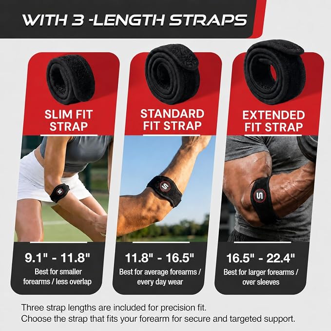 Sleeve Stars Tennis Elbow Brace for Men & Women, Elbow Brace for Tendonitis, Tennis Elbow Strap, Golfers Elbow Brace, Elbow Support Wrap for Tennis Elbow Relief, Fits 9"-23" (Pair/Black)