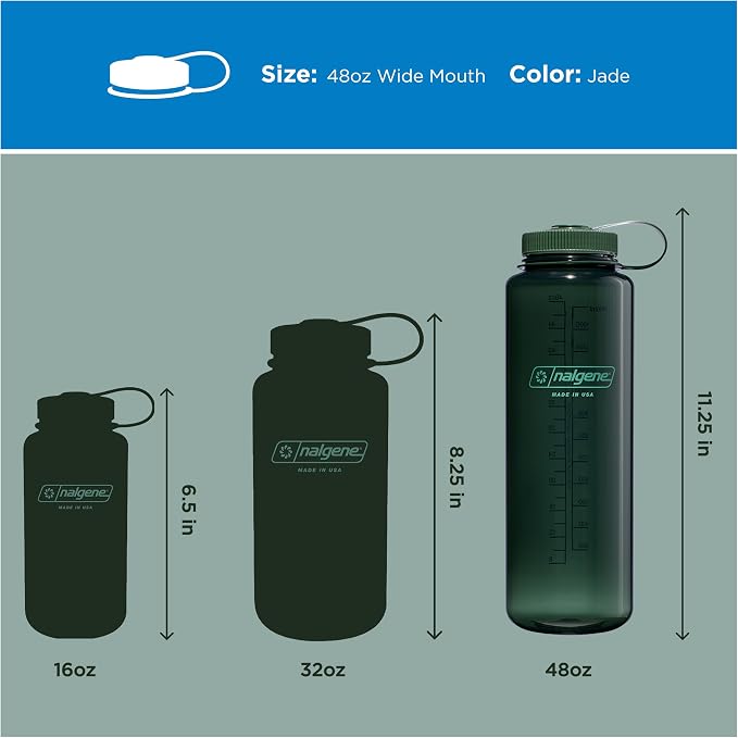 Nalgene 48 oz Wide Mouth Silo Water Bottle, Jade | BPA-Free, Durable & Lightweight, Leak Proof, Dishwasher Safe, Large Reusable Plastic Bottle for Hiking, Gym, Work & Travel