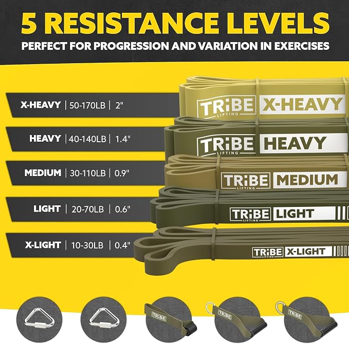 Long Resistance Bands Set, 5 Pull Up Assistance Bands for Working Out | 5 resistance levels, natural latex construction, exercise bands for strength training, stretching and physical therapy