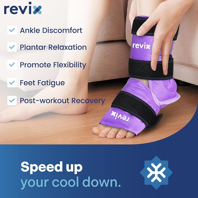 REVIX Ankle Ice Pack Wrap, Reusable Foot Cold Pack, Purple | Ankle Ice Wrap with Soft Plush Lining, Flexible Gel for Plantar Fasciitis, Achilles Tendonitis & Post-Workout Recovery