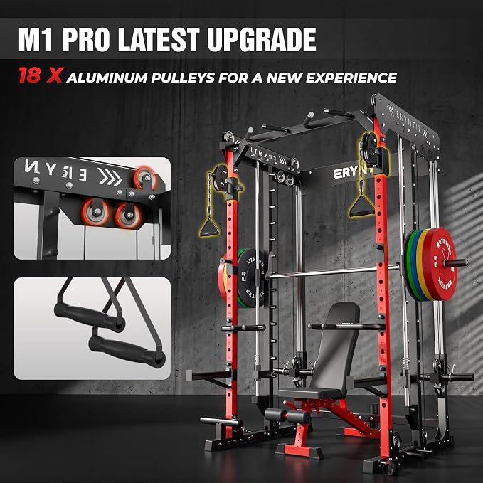 Power Rack, 2600 LBS Capacity Smith Machine for Home Gym Garage, All-in-One Power Cage with Cable Crossover, Heavy-Duty Squat Rack, 84'' Home Gym Equipment